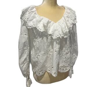 See by Chloé Embroidery Ruffle White Top Size S